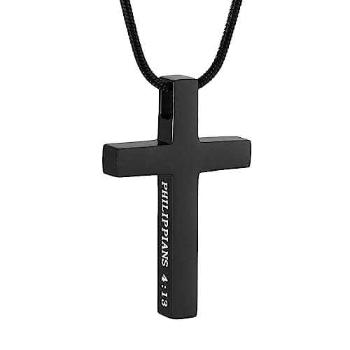 HZMAN Philippians 4:13 Strength Cross Pendant Stainless Steel Necklace