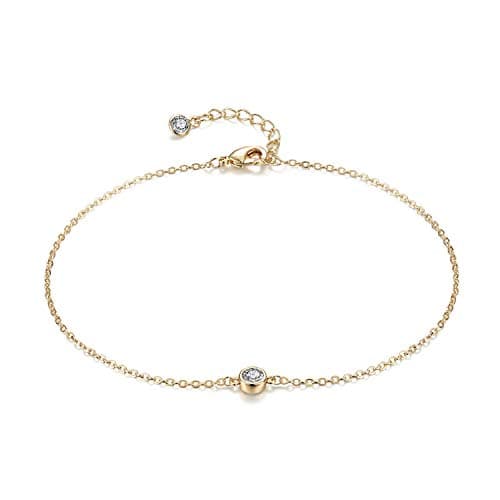 LOYATA 14K Gold Plated Dainty Ankle Bracelet with White CZ Cross Tassel Boho Jewelry for Women