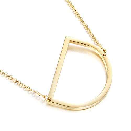 MOMOL Sideways Initial Necklace - Large 18K Gold Plated Stainless Steel Pendant for Women