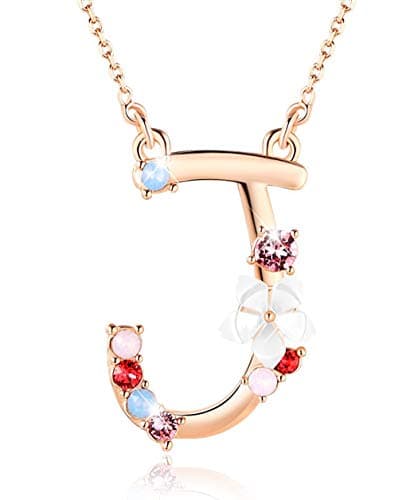 GEMMANCE Pink Red Blue Simulated Pearl Pendant Initial Letter Necklace Rose Gold Plated Anniversary Gifts for Women