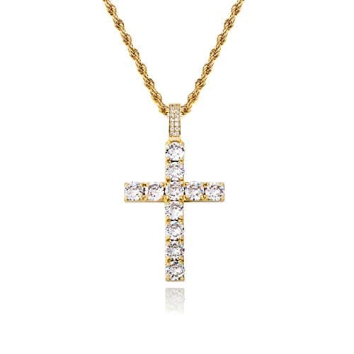 TOPGRILLZ Gold Heart Cross Necklace 14K Silver Plated Cubic Zirconia Pendant