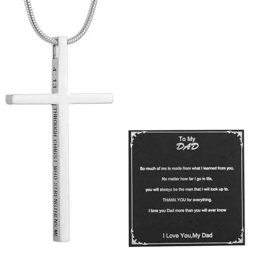 HZMAN Philippians 4:13 Strength Cross Pendant Stainless Steel Necklace