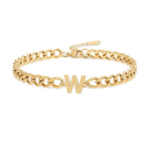 Jwicklirrng Men's 18K Gold Plated Letter Charm Bracelet A-ZAdjustable Cuban Chain for Boyfriend or Father