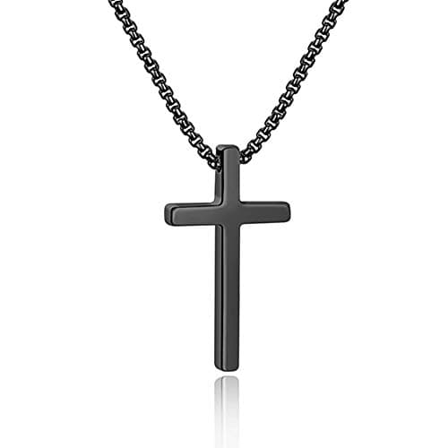 IEFSHINY Men's Stainless Steel Cross Pendant Necklaces, 16-30 Inches Gold/Silver/Black