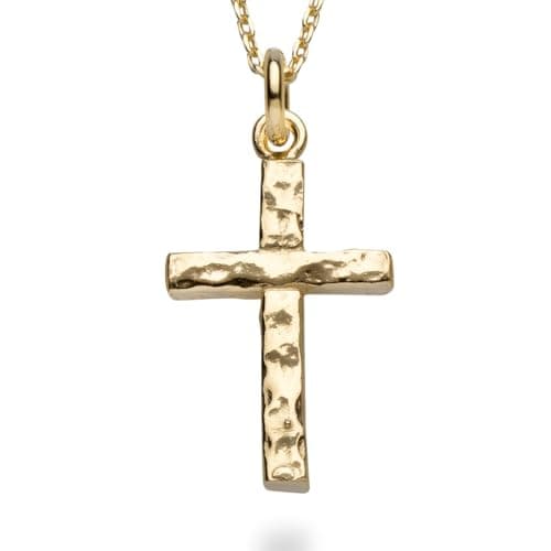 Miabella Italian 925 Sterling Silver Hammered Cross Pendant Necklace 18"