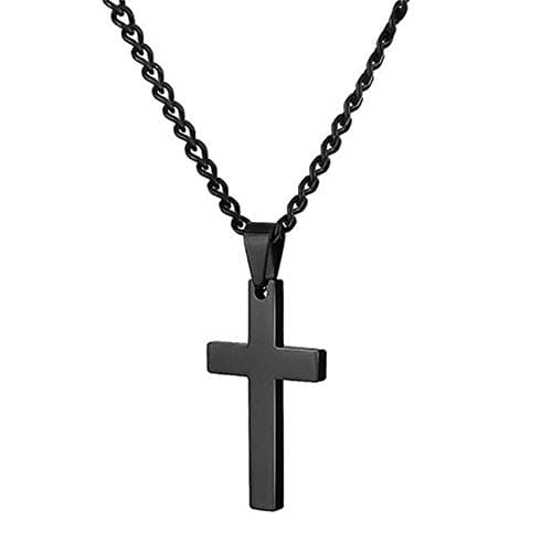 Men's Silver Titanium Cross Necklace Plain Pendant Chain