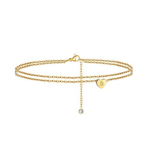 Ursteel 14K Gold Plated Dainty Women's Layered Heart Anklets