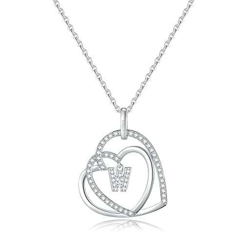 Romavan Infinity Heart Sterling Silver Initial Necklace for Women