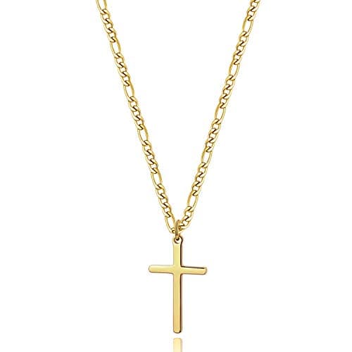 TASBERN Men's 14K Gold Filled Stainless Steel Cross Necklace Simple Religious Jewelry