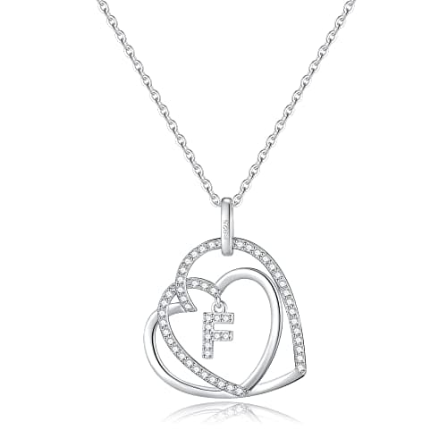 Romavan Infinity Heart Sterling Silver Initial Necklace for Women