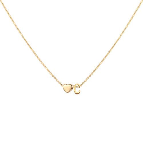 Glimmerst Heart Initial Necklace - Personalized 18K Gold Plated Stainless Steel