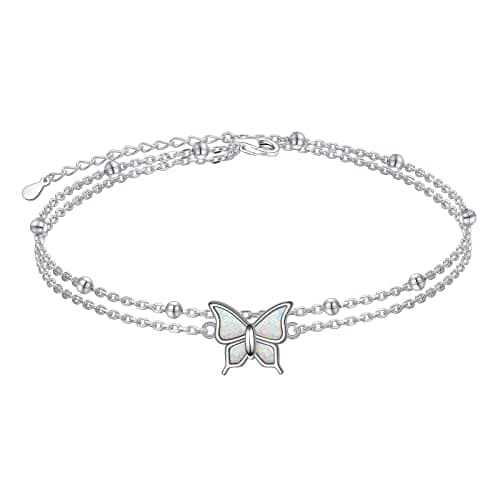Flyow Sterling Silver Heart Charm Adjustable Anklet for Women