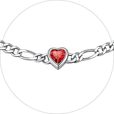 Chic Silver 925 Sterling Heart Birthstone Figaro Anklet for Women (with Gift Box)