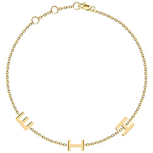 JEWEE Diamond Personalized Sideways Initial Bracelet - Custom Letter Gift for Her