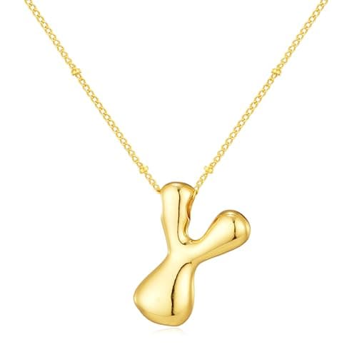 Moiegouct 14K Gold Plated 3D Initial Necklace with Beaded Chain Personalized Jewelry for Women