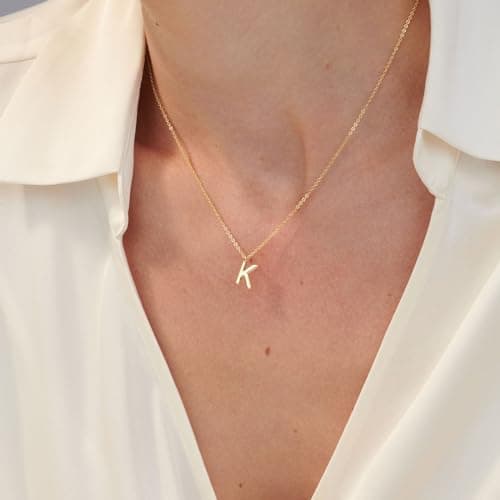 HANLI Initial Dainty Necklaces - 14k Gold Plated A-Z Personalized Monogram Necklace for Women