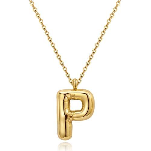 YeGieonr Tarnish-Free Gold Stainless Steel Initial Necklace with Bubble Letter Pendant