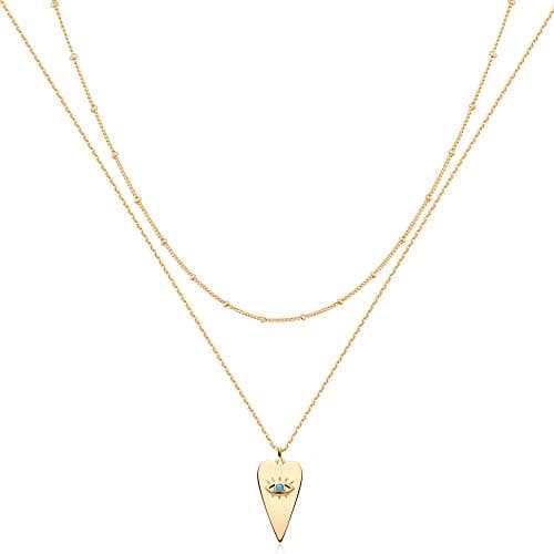MEVECCO Handmade 18k Gold Plated Heart Arrow Layered Choker Necklace for Women