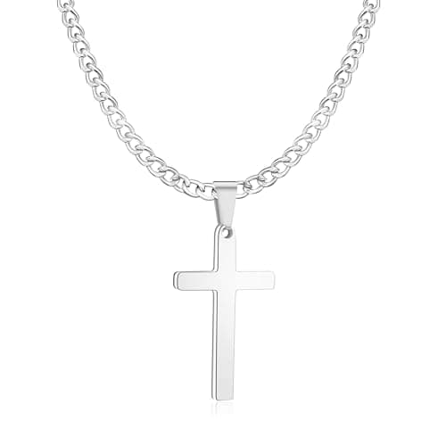 Txdvbls Men's Silver Stainless Steel Cross Pendant Necklace 18/20/22/24in