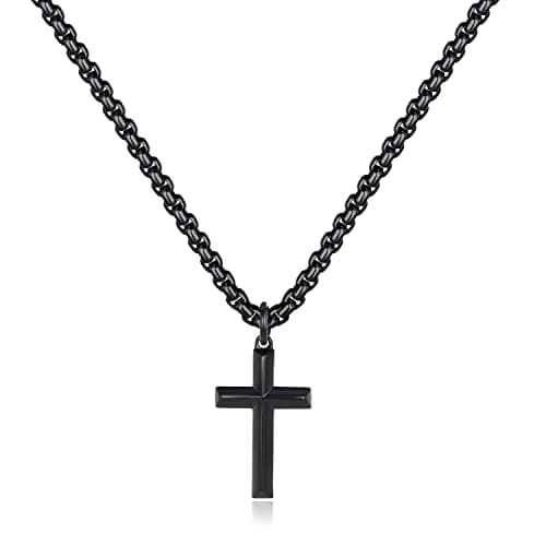 Black Gold Silver Cross Necklace for Boys & Men, Religious Jewelry Gifts
