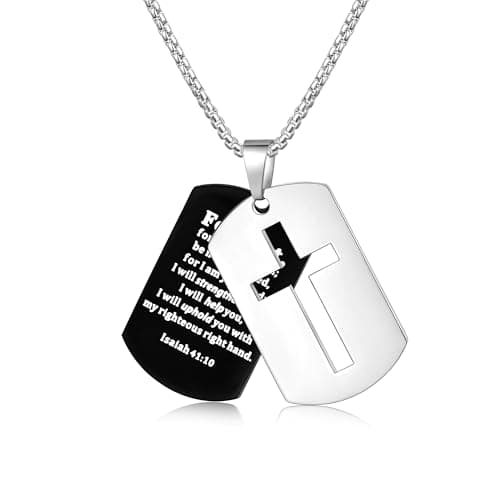Fiusem Men's Inspirational Bible Verse Cross Necklace, 24 Inches Chain