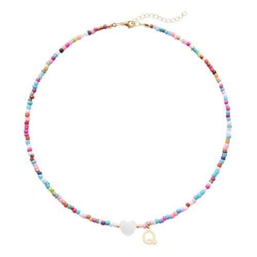 Seensea Colorful Rainbow Initial Beaded Choker for Women
