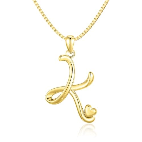 Freekiss Gold Heart Initial Necklace for Women
