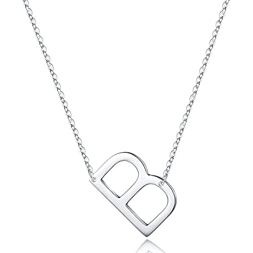 Turandoss Sterling Silver Sideways Initial A-Z Pendant Necklace for Women Girls