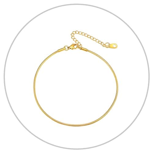 Richsteel Women's Wheat Chain Anklets, Cuban/Figaro/Spiga, 18K Gold Plated, Beach Waterproof