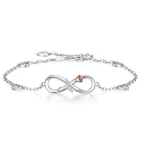 BlingGem Women's Sterling Silver Rose Gold Infinite Anklet Necklace Summer Jewelry Gift