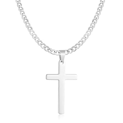 Txdvbls Men's Silver Stainless Steel Cross Pendant Necklace 18/20/22/24in