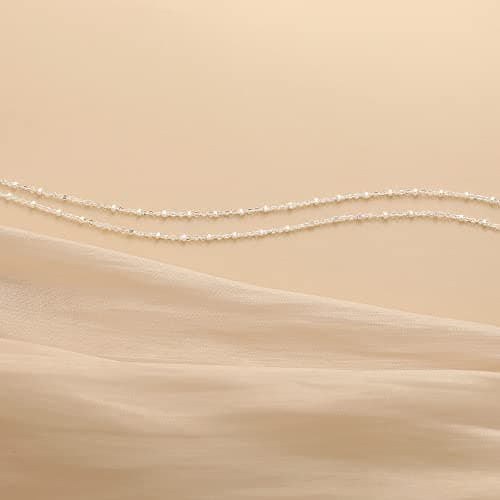 Freekiss Sterling Silver Layered Waterproof Anklet for women Adjustable Beaded Cuban Link Jewelry