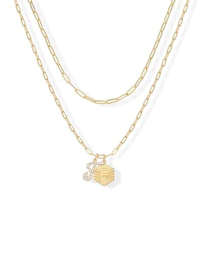 PavoI 14K Gold Plated Hexagon Initial Pendant Layered Necklace for Women | Paperclip Chain