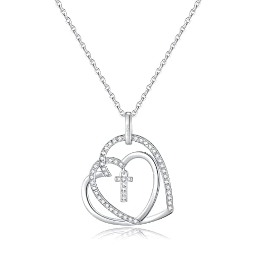 Romavan Infinity Heart Sterling Silver Initial Necklace for Women