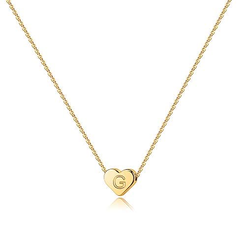 14K Gold Plated Heart Pendant Alphabet Necklace Gifts for Women Mom
