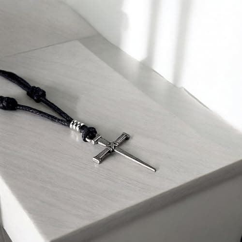 BlueRica Adjustable Cord Necklace with Nail & Cross