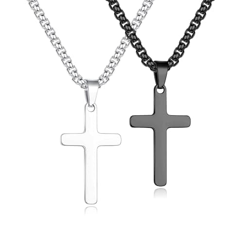 Yooblue Men's Silver Black Gold Stainless Steel Cross Necklace 2Pcs/3Pcs