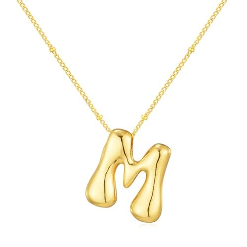 Moiegouct 14K Gold Plated 3D Initial Necklace with Beaded Chain Personalized Jewelry for Women
