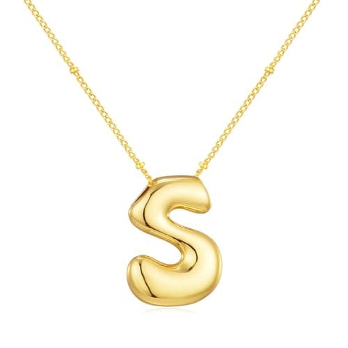 Moiegouct 14K Gold Plated 3D Initial Necklace with Beaded Chain Personalized Jewelry for Women
