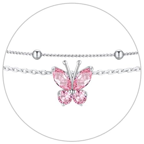 SILVERCUTE 925 Sterling Silver Butterfly Anklet for Women Waterproof Summer Beach Jewelry 22-27cm