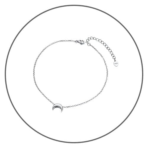 ChainsPro Women's S925 Sterling Silver Adjustable Heart/Moon/Handcuff Anklet, Summer Jewelry Gift Box
