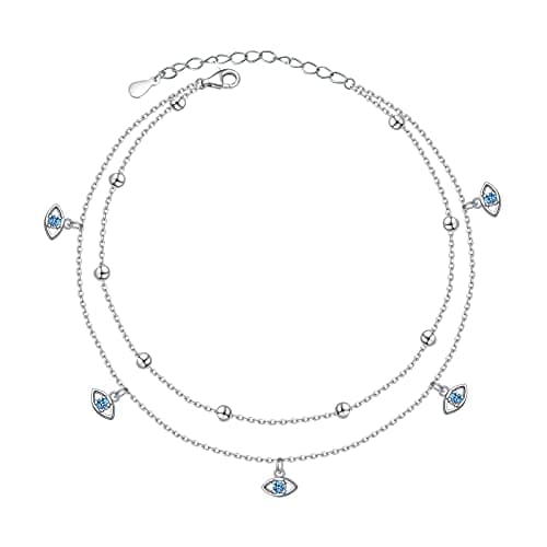 DAOCHONG Women's S925 Sterling Silver Adjustables Anklet Evil Eye Heart Jewelry
