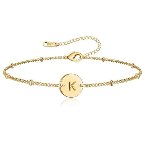 Staligue Gold Initial Bracelet - 18K Gold Plated Coin Disc Beaded Chain
