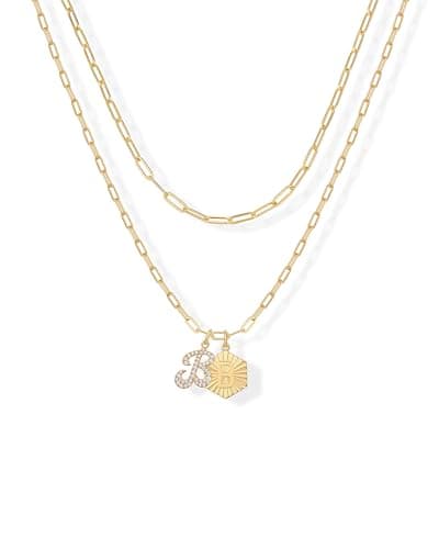 PavoI 14K Gold Plated Hexagon Initial Pendant Layered Necklace for Women | Paperclip Chain