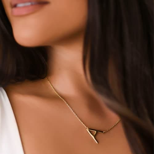 Beaux Bijoux Sideways Initial 14k Gold & Silver Necklaces | Unique Birthday Gift | Trendy Dainty Jewelry