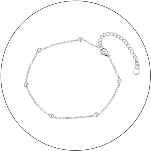 ChainsPro Women's S925 Sterling Silver Adjustable Heart/Moon/Handcuff Anklet, Summer Jewelry Gift Box