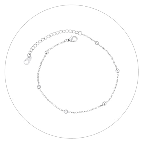 FindChic Stainless Steel Ankle Chain Bracelets, Cuban Curb/Figaro/Box Links, Adjustable Anklet