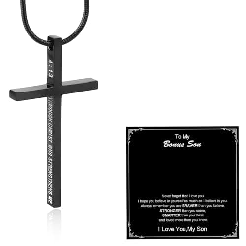 HZMAN Philippians 4:13 Strength Cross Pendant Stainless Steel Necklace
