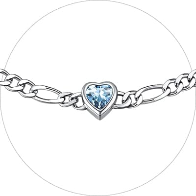 Chic Silver 925 Sterling Heart Birthstone Figaro Anklet for Women (with Gift Box)