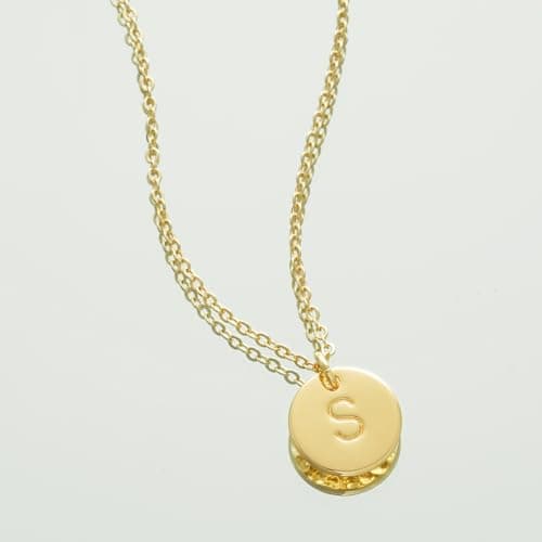 Bemoly Hammed 14K Gold Plated Double-Side Engraved Round Necklace A-ZInitial 17.5"